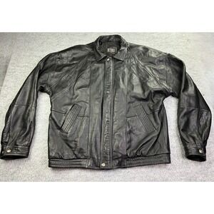 Beyond Leather Men's 2XLT Black Genuine Leather Bomber Jacket Vintage